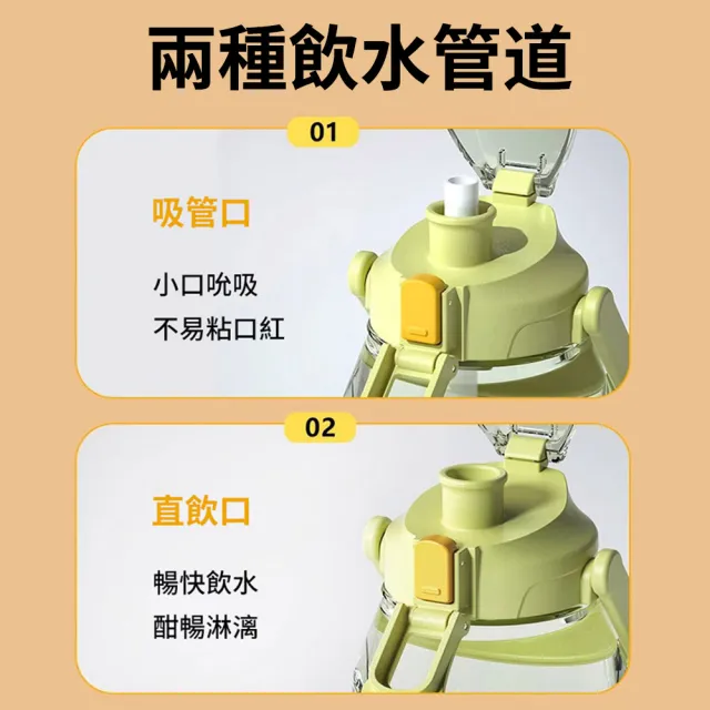 【SUNY】美國進口Tritan材質運動水壺 2000ml大容量 直飲/吸管兩用水瓶 一鍵彈蓋手提水杯 隨身瓶