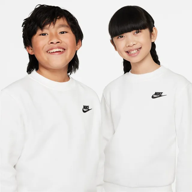 【NIKE 耐吉】長袖上衣 童裝 大童 男女童 大學T 磨毛 K NSW CLUB FLC CREW LS LBR 白 FD3006-100