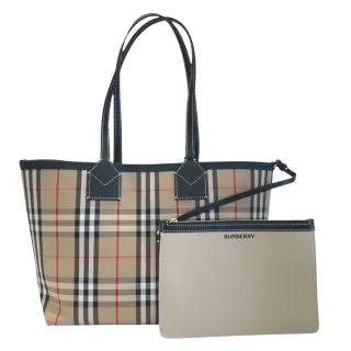 【BURBERRY 巴寶莉】London 托特子母包 雙面(咖啡色)