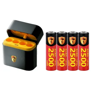 【KOTSURU】8馬赫 3號/AA 恆壓可充式1.5V鋰電池全新特大能量2500mWh4入+3號4槽 AI隨身收納盒充電器