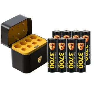 【KOTSURU】8馬赫 3號/AA 恆壓可充式1.5V鋰電池全新特大能量3700mWh8入+3號/4號各4槽 AI隨身收納盒充電器