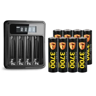 【KOTSURU】8馬赫 3號/AA 恆壓可充式1.5V鋰電池全新特大能量3700mWh8入+3號/4號通用 液晶鋰充電器