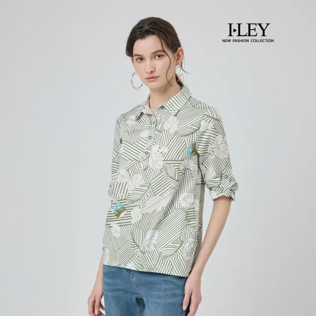 【ILEY 伊蕾】清爽夏日印花POLO上衣(綠；M-2L；1252011562)（其他規格）