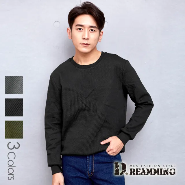【Dreamming】百搭素面線條壓紋彈力大學長T(共三色)