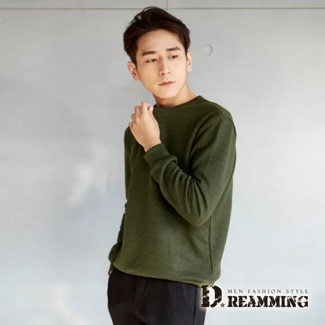 【Dreamming】百搭素面線條壓紋彈力大學長T(共三色)