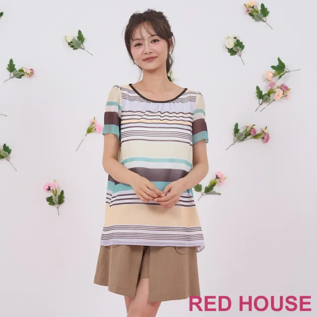 【RED HOUSE 蕾赫斯】亮眼配色條紋雪紡上衣(共2色)