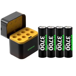 【iNeno】3號/AA 恆壓可充式1.5V鋰電池全新特大能量3700mWh4入+3號8槽 AI隨身收納盒充電器