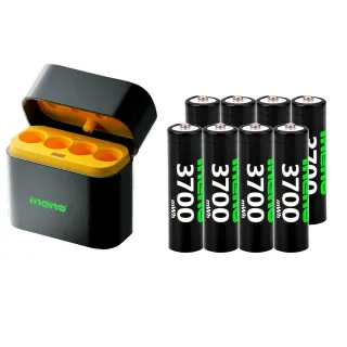 【iNeno】3號/AA 恆壓可充式1.5V鋰電池全新特大能量3700mWh8入+3號4槽 AI隨身收納盒充電器