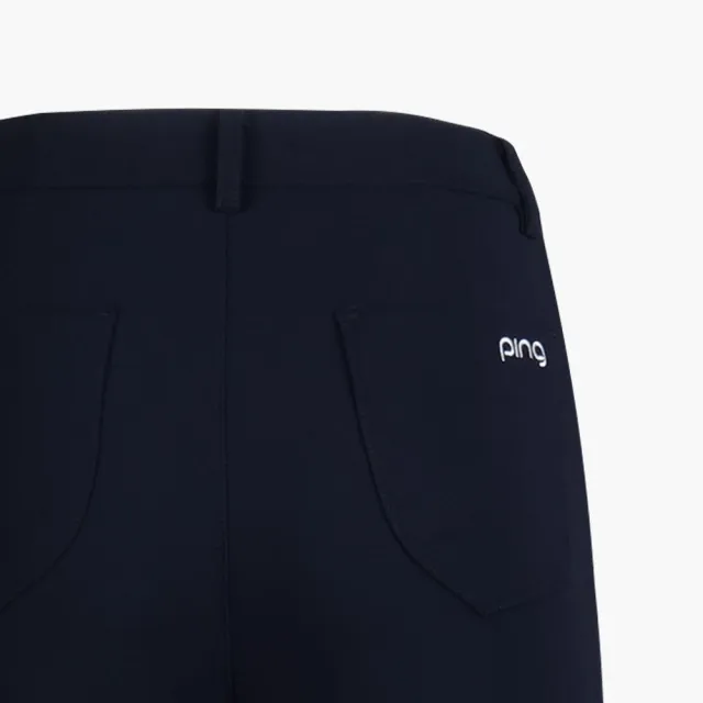【PING】女款側邊印花剪接高彈性休閒長褲-深藍(高彈力/GOLF/高爾夫球褲/RE23206-58)