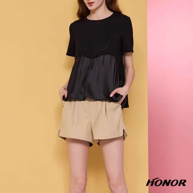 【HONOR 山形屋】出清品 休閒寬鬆側開衩短褲-黑/杏(限定出清)
