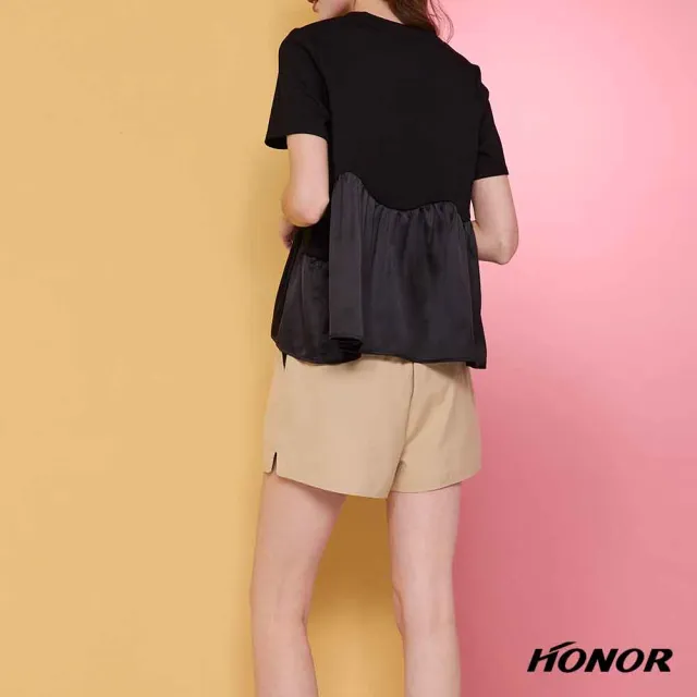 【HONOR 山形屋】出清品 休閒寬鬆側開衩短褲-黑/杏(限定出清)