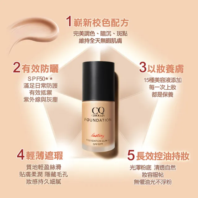 【CINQUAIN 思珂】3D光感精華粉底/粉底液SPF50★★+贈粉底刷+遮瑕筆
