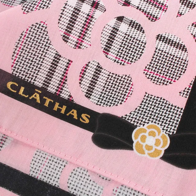 【CLATHAS】復古日式和風格紋山茶花帕巾領巾(粉紅色)