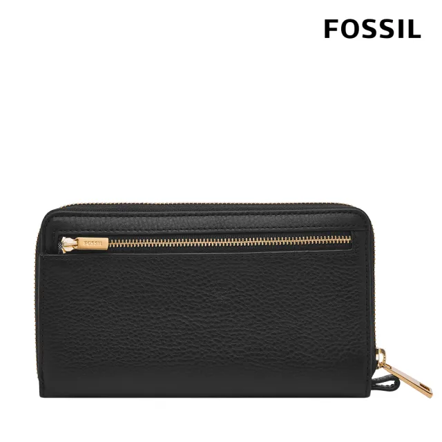 【FOSSIL】Liza 真皮拉鍊式長夾-黑色X金飾片 SL7878G001