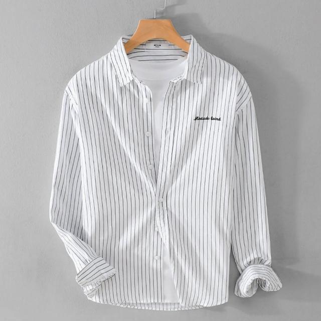 【米蘭精品】現貨+預購 襯衫長袖上衣(時尚條紋休閒純棉男裝3色74jt13)