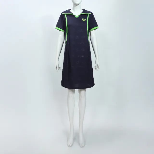 【ILEY 伊蕾】立體壓紋跳色配條修身洋裝(深藍；M-2L；1252687005)