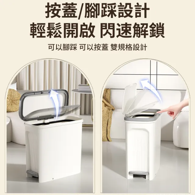 【喜尚XISHANG】緩降式垃圾桶 窄邊大容量垃圾桶(夾縫垃圾桶 廚房垃圾桶 客廳垃圾桶 腳踏按壓雙開關)