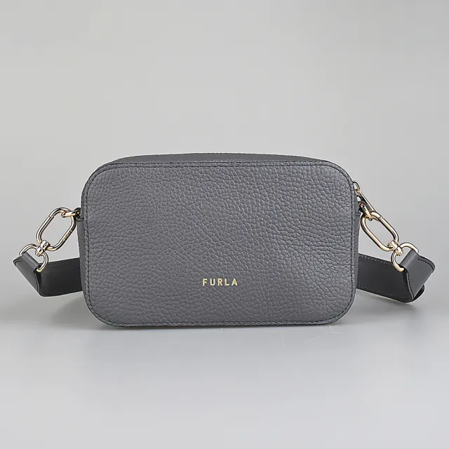 【FURLA 芙拉】FURLA Primula LOGO拉鍊荔枝小牛皮斜背方包(迷你/土壤灰)