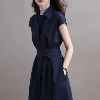 【Pure 衣櫃】氣質OL風立體剪裁襯衫連身裙(休閒/修身/百搭/KDD-6454)
