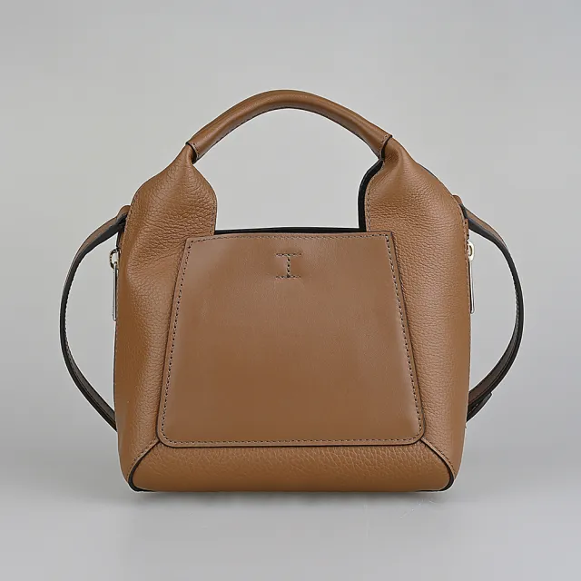 【FURLA 芙拉】FURLA Gilda經典LOGO扣環式側面拉鍊小牛皮手提斜背托特包(迷你/白蘭地褐)