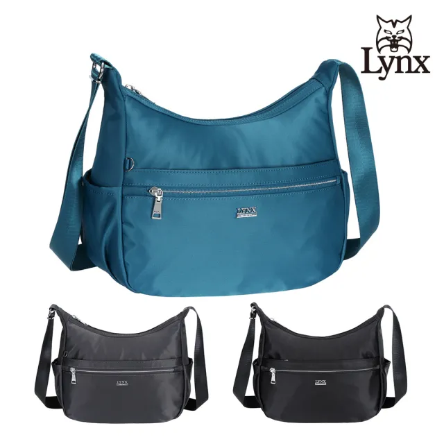 【Lynx】美國山貓嚴選防潑水尼龍布包大款多隔層斜背包(湖水綠/灰色/黑色)