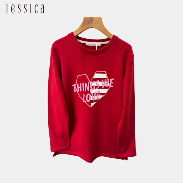 【JESSICA】百搭可愛英文愛心印花圓領棉T上衣（紅）244617