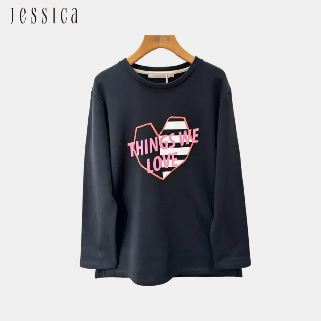 【JESSICA】百搭可愛英文愛心印花圓領棉T上衣（黑）244617