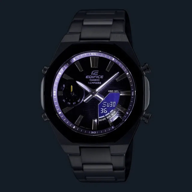 【CASIO 卡西歐】EDIFICE 纖薄系列/太陽能雙顯系列藍芽款/46mm(ECB-S10DB-1A)