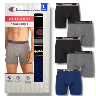 【Champion 謙品】5件組 男生 吸濕排汗 快乾科技 萊卡 貼身 四角內褲(男款內褲 多色組合)