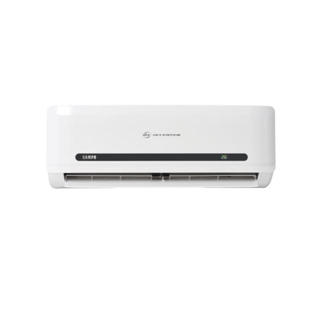SAMPO聲寶 AU-DF50DC 分離式冷暖變頻冷氣機，適用6-8坪空間，冷暖能力均達5.2kW，CSPF第二級能源效率，臺灣原廠製造。全機保固7年，壓縮機長達10年保固。室內機尺寸1080x335x225mm，重14kg；室外機尺寸845x705x350mm，重39kg。採用R32環保冷媒，220V室外供電，上/下吹出風口設計，舒適省電首選。