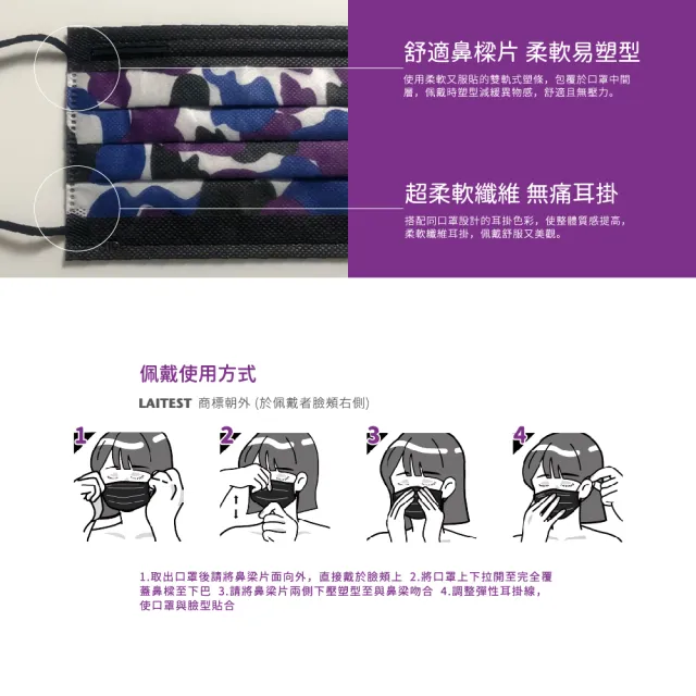 【LAITEST 萊潔】醫療防護口罩/成人 夜霓迷彩紋  50入盒裝(迷彩系列)