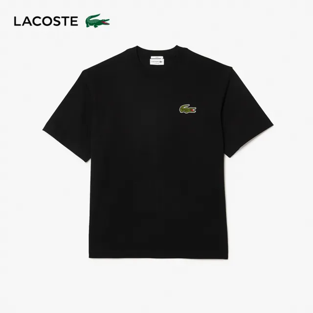 【LACOSTE】中性款-寬鬆棉質平紋針織短袖T恤(黑色)