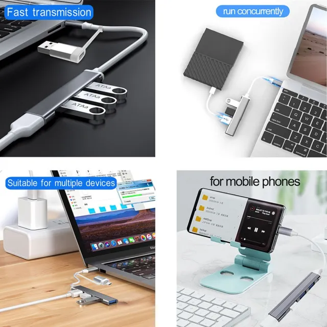 【Bill Case】高階Type C USB雙規4孔 USB3.0 2.0轉接HUB 灰(支持iPhone15 16全新系列)