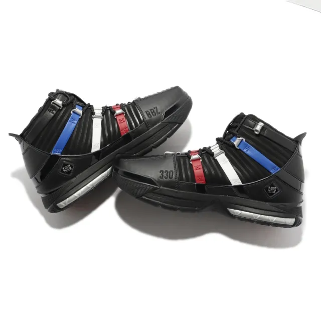 【NIKE 耐吉】籃球鞋 Zoom LeBron III QS 黑 紅 藍 男鞋 LBJ BBZ 理髮店 氣墊 碳板(DO9354-001)