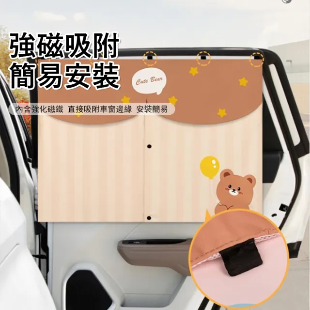【Kyhome】雙開式磁吸汽車遮陽簾 抗UV防曬窗簾 車用後座隔熱窗簾 汽車遮光窗簾 雙層隔熱