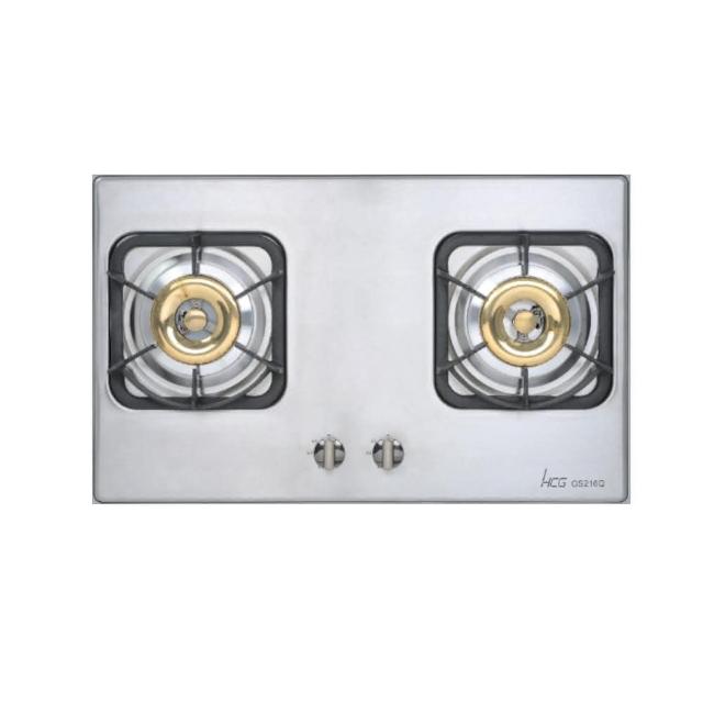 HCG和成 GS216Q 雙口瓦斯爐，臺灣原廠製造，採用耐用不鏽鋼爐臺與傳統外擴火焰設計，提供電子連續點火安全便利。瓦斯消耗量9~10kW，能源效率第三級，適用天然氣與桶裝瓦斯，機體尺寸700×430×145mm，挖孔尺寸670×350mm R60。BSMI認證R51240，享1年保固，標準安裝，適閤家庭廚房使用，提升烹飪效率。