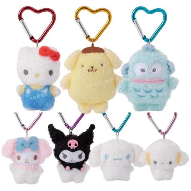 【小禮堂】雙11 Sanrio 三麗鷗 愛心扣環迷你玩偶吊飾 毛茸茸款 Kitty 大耳狗 人魚漢頓(平輸品)