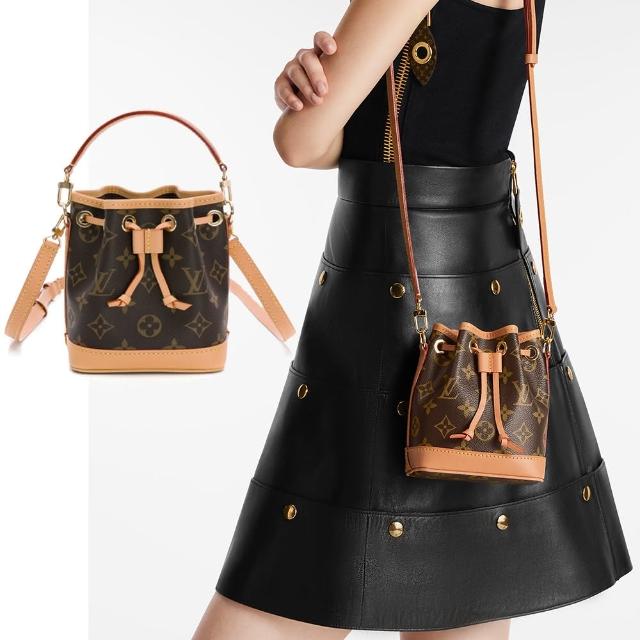LV LOUIS VUITTON路易威登 M81266 NANO NOE 系列 Monogram 帆布牛皮飾邊手提/斜背水桶包