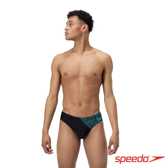 【SPEEDO】男 運動三角泳褲 Medley Logo(黑/皮克頓藍)