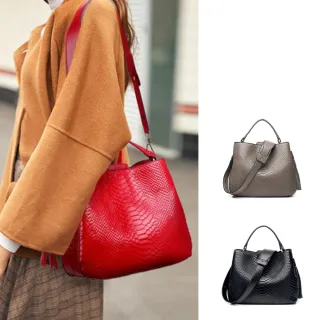 【Sp house】真皮 優雅姿態全真牛皮斜背單肩手提包(真皮包包 3色可選)