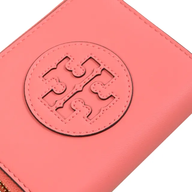 【TORY BURCH】經典雙T LOGO拉鍊信用卡證件名片零錢包(珊瑚粉)