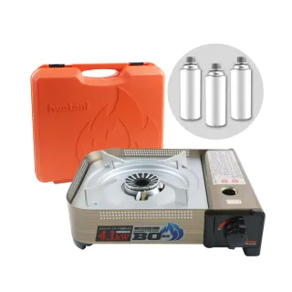 【Iwatani 岩谷】BOⅢ強火_日本FFD防風磁式瓦斯爐-4.1kw-附收納殼-搭贈3入瓦斯罐(CB-AH-41N+瓦斯罐3入)