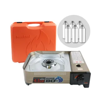 【Iwatani 岩谷】BOⅢ強火_日本FFD防風磁式瓦斯爐-4.1kw-附收納殼-搭6入瓦斯罐(CB-AH-41N+瓦斯罐6入)
