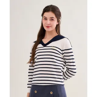 【SCOTTISH HOUSE】海軍領條紋七分袖針織-白/紅 CIVA1453