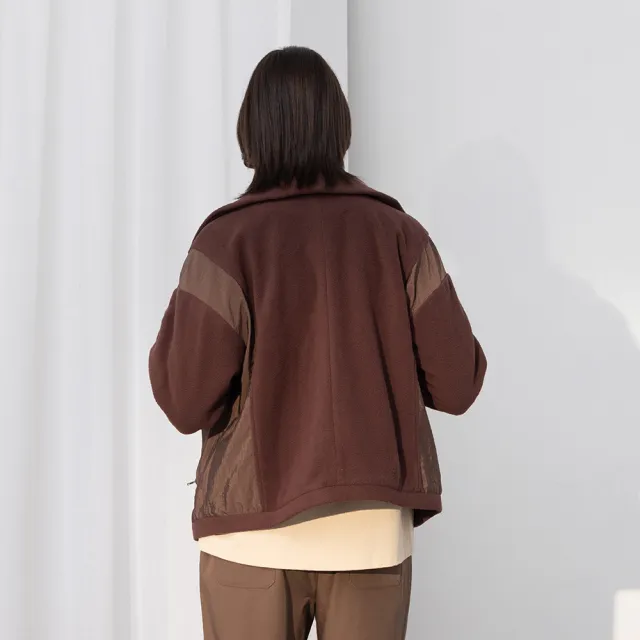 【MASTINA】搖粒絨拼接率性夾克長袖外套(深藍 咖/魅力商品)