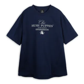 【Hush Puppies】男裝 上衣 簡約英文漁夫帽狗涼感落肩上衣(丈青 / 53110104)