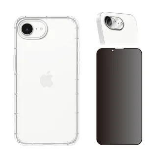 【RedMoon】APPLE iPhone 16e 6.1吋 手機殼貼3件組 空壓殼-9H防窺保貼+3D全包鏡頭貼(i16e)