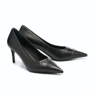 【AS 集團】簡約優雅蝴蝶LOGO圖騰羊皮尖頭高跟鞋(黑)