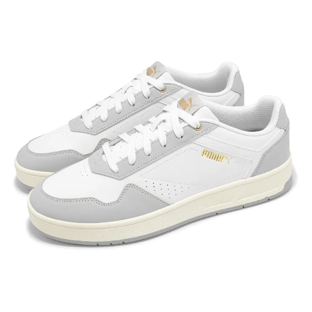 【PUMA】休閒鞋 Court Classic 男鞋 女鞋 灰 白 皮革 復古 百搭 情侶鞋(395018-18)