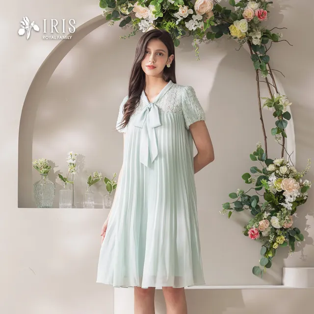 【IRIS 艾莉詩】清雅蕾絲拼接百褶洋裝-2色(52605)